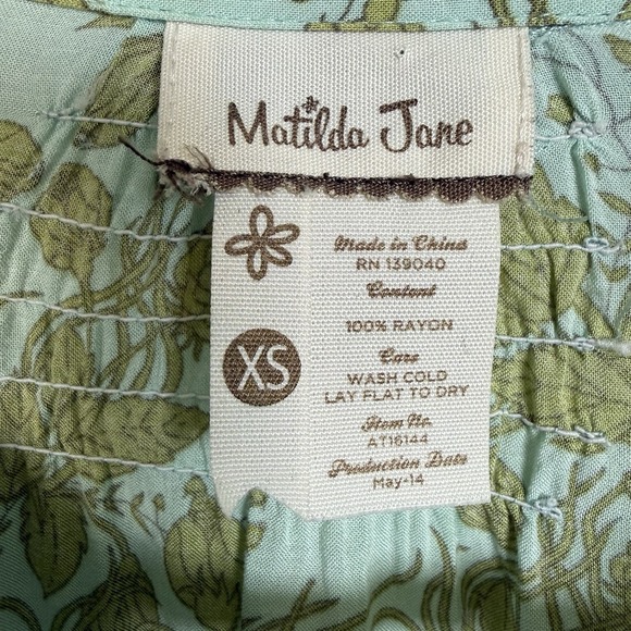 Matilda Jane Blouse Shirt Secret Fields Floral Mint & Olive Womens XS 3/4 Sleeve - Picture 10 of 14